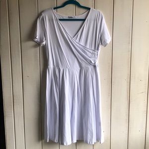 White stretchy short sleeve wrap top pleated dress